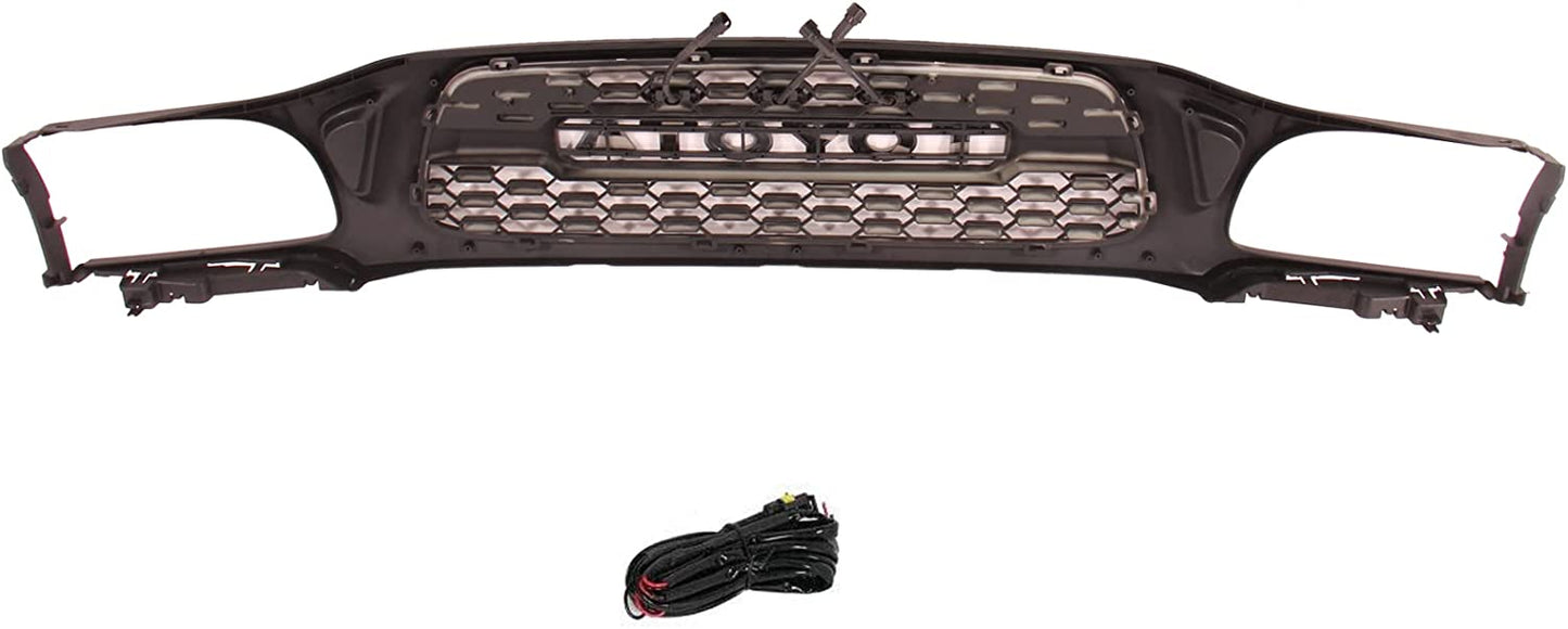 Hood Grille Fit for 2001 2002 2003 2004 Toyota Tacoma TRD Grill with 3 LED Lights Matte Black Modification Grille