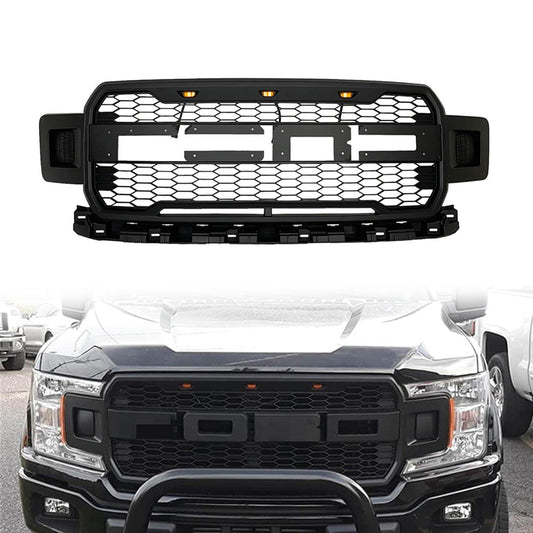 Front Grille Fit for 2018 2019 2020 F-150 Replacement Grill with 3 LED Lights