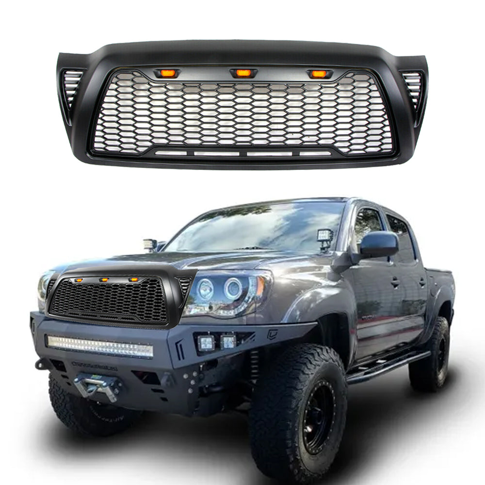 Front Grille Fit for 2005-2011 Tacoma with 3 Amber LED Lights